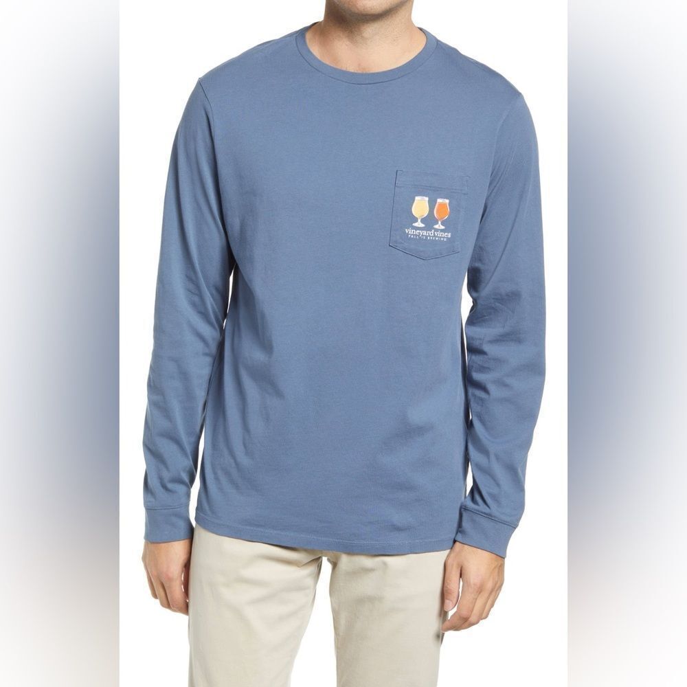 Vineyard Vines Men’s Blue Fall Is Brewing Long-Sleeve Pocket Tee - Picture 5 of 7